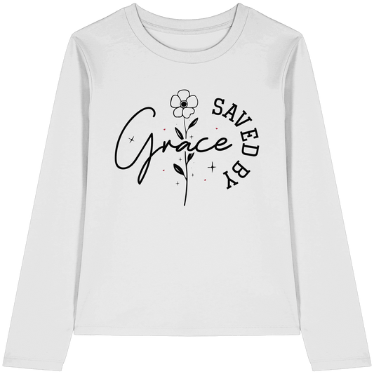 Saved by Grace – ein schlichtes Design mit tiefer Botschaft - Womens Organic Longsleeve T-Shirt - Lady-Shirts - White - GfoitMa