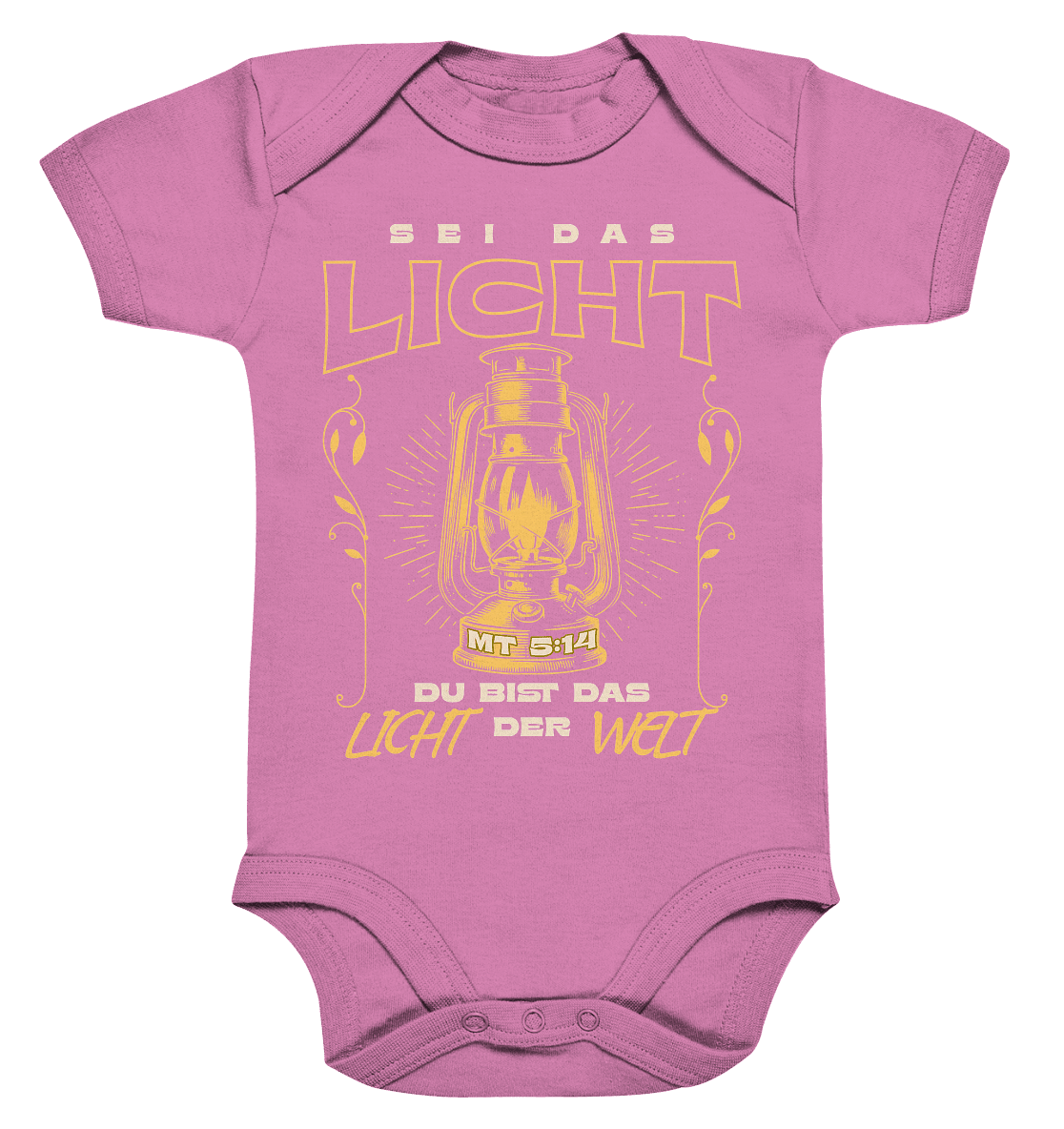 Sei das Licht – Du bist das Licht der Welt | Christliche Kleidung - Organic Baby Bodysuit - Kids & Babys - Bubble Gum Pink - GfoitMa