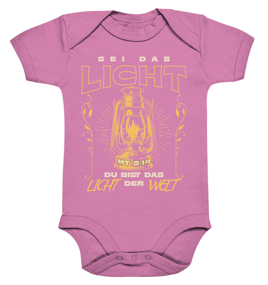 Sei das Licht – Du bist das Licht der Welt | Christliche Kleidung - Organic Baby Bodysuit - Kids & Babys - Bubble Gum Pink - GfoitMa