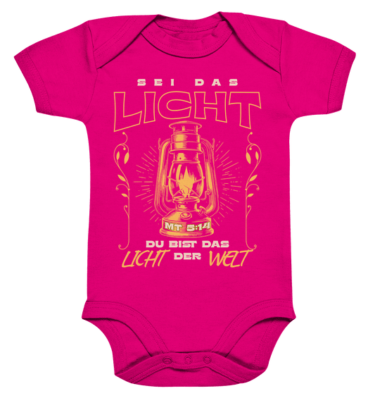 Sei das Licht – Du bist das Licht der Welt | Christliche Kleidung - Organic Baby Bodysuit - Kids & Babys - Fuchsia Organic - GfoitMa