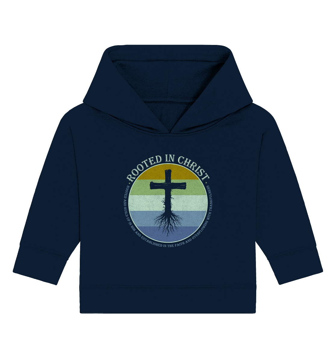 Verwurzelt in Christus | Christliche Kleidung - Baby Organic Hoodie - Kids & Babys - French Navy - GfoitMa