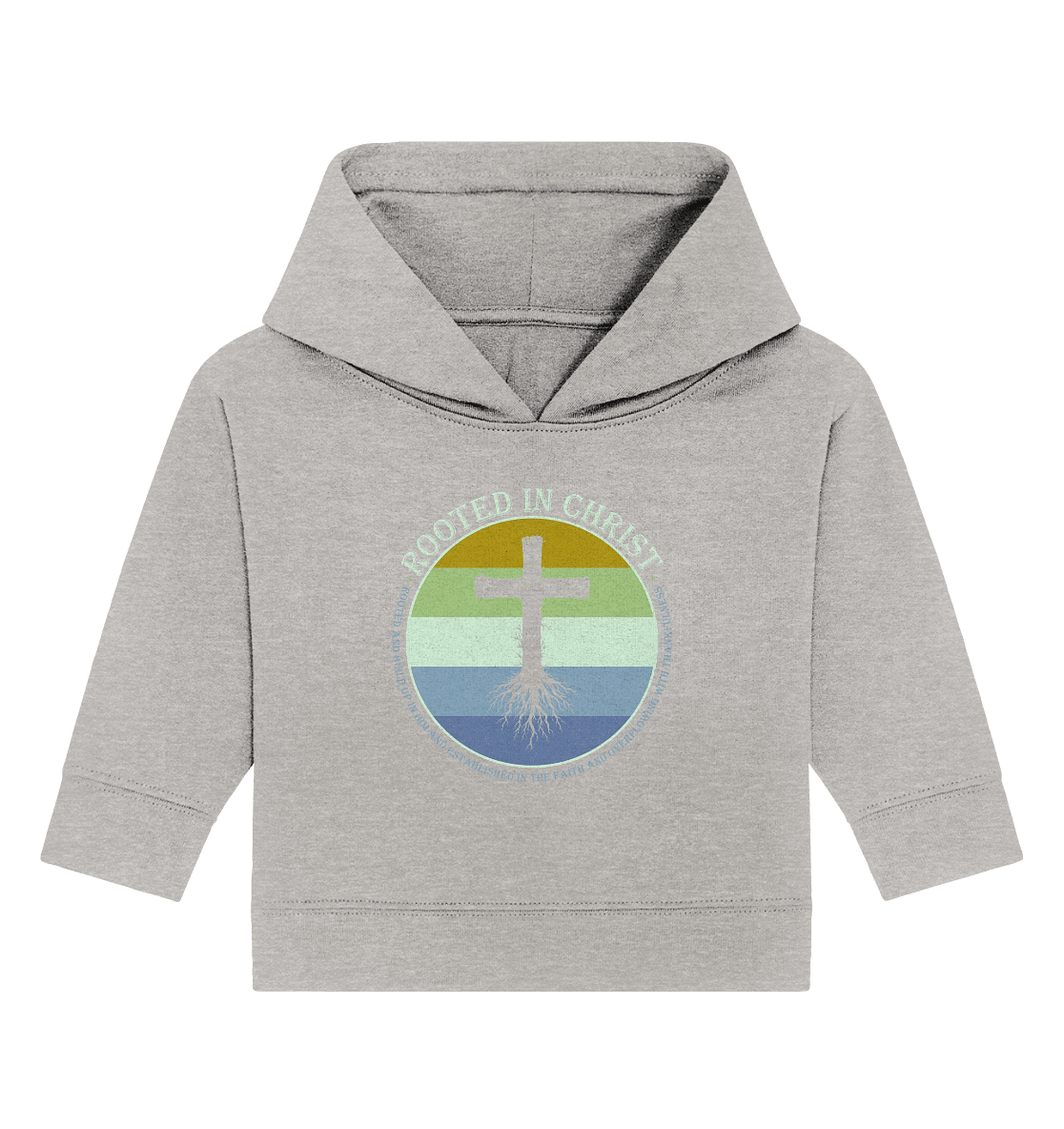 Verwurzelt in Christus | Christliche Kleidung - Baby Organic Hoodie - Kids & Babys - Heather Grey - GfoitMa