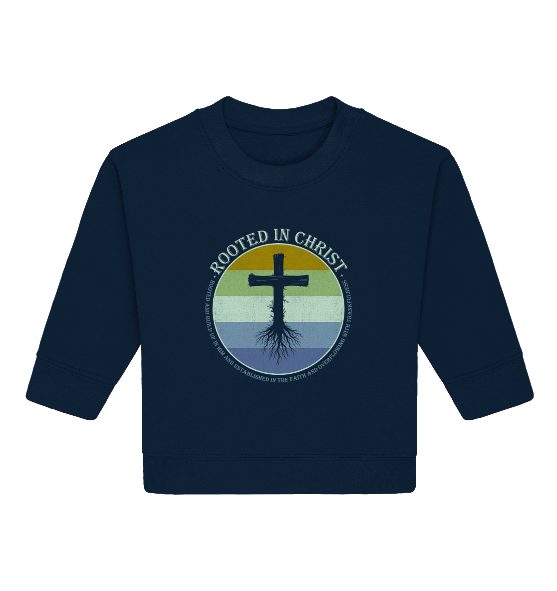 Verwurzelt in Christus | Christliche Kleidung - Baby Organic Sweatshirt - Kids & Babys - French Navy - GfoitMa