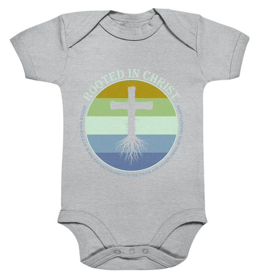Verwurzelt in Christus | Christliche Kleidung - Organic Baby Bodysuit - Kids & Babys - Heather Grey - GfoitMa