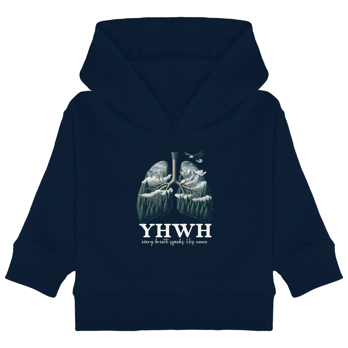 YHWH – Every Breath Speaks His Name | Atem des Lebens | Christliches Design - Baby Organic Hoodie - Kids & Babys - French Navy - GfoitMa