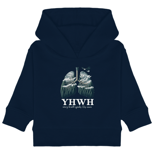 YHWH – Every Breath Speaks His Name | Atem des Lebens | Christliches Design - Baby Organic Hoodie - Kids & Babys - French Navy - GfoitMa
