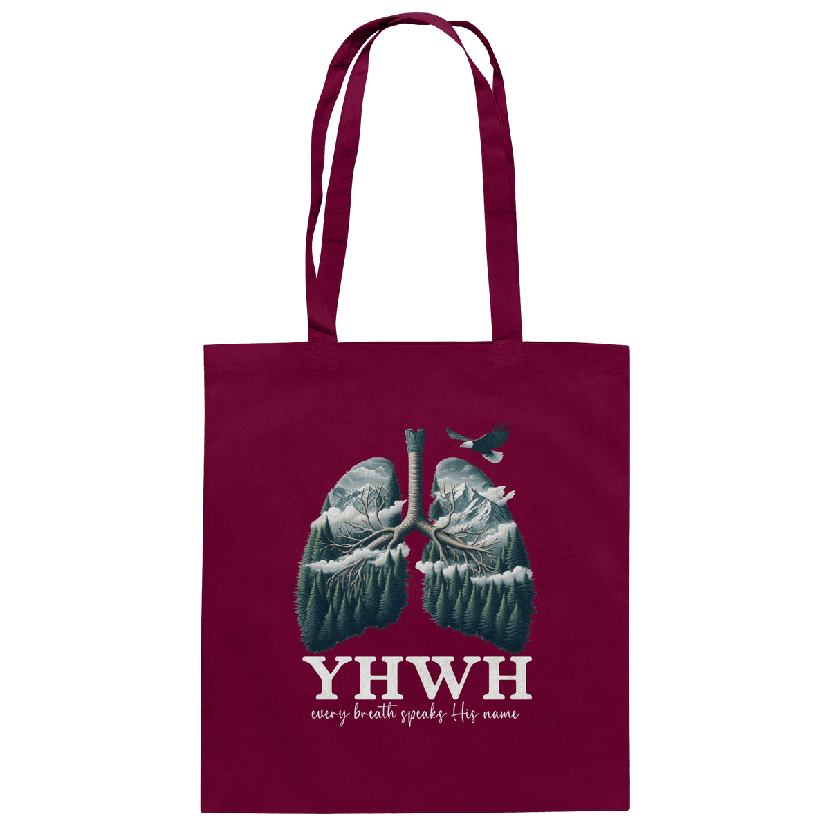 YHWH – Every Breath Speaks His Name | Atem des Lebens | Christliches Design - Baumwolltasche - Taschen - Burgundy - GfoitMa