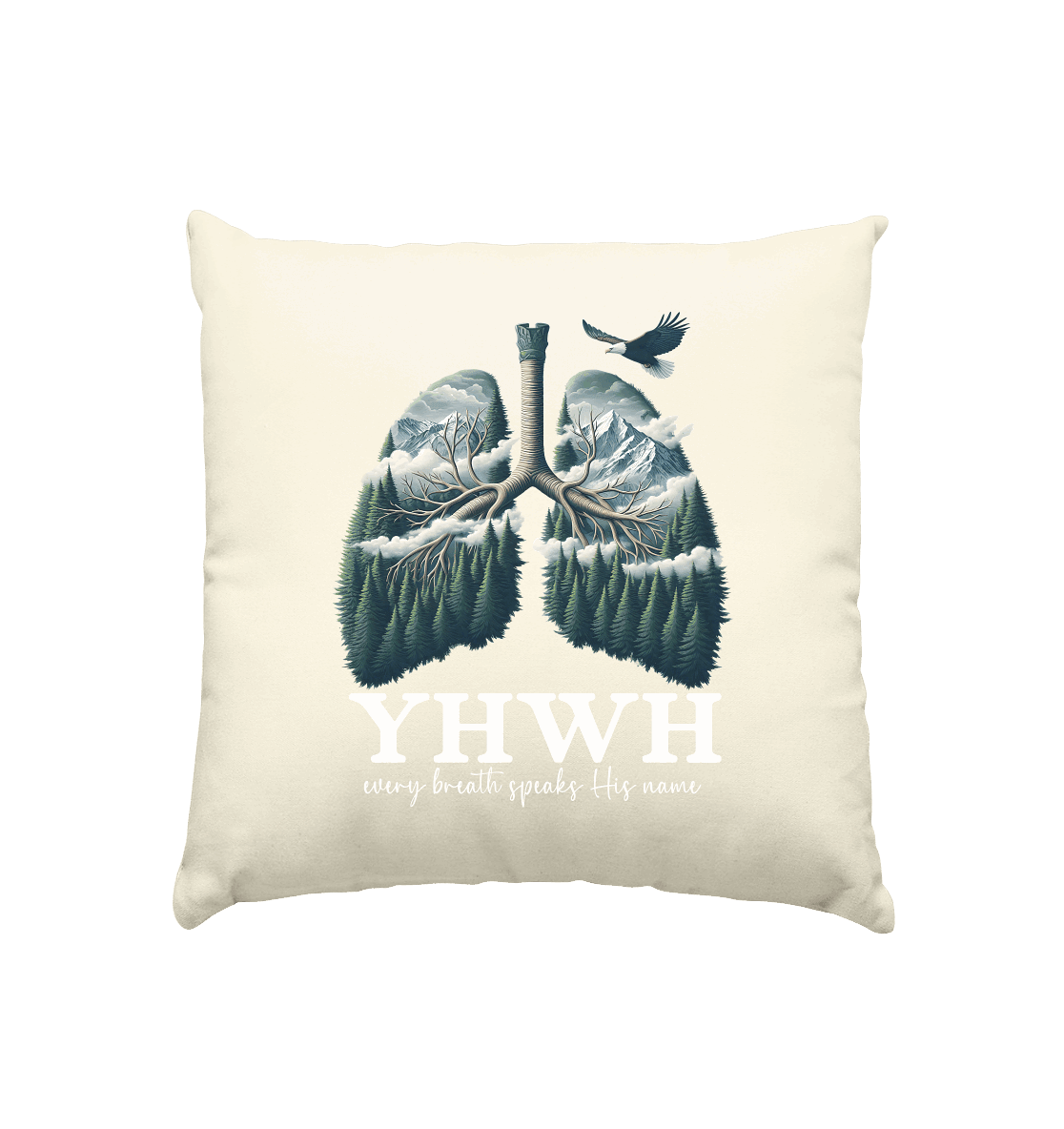 YHWH – Every Breath Speaks His Name | Atem des Lebens | Christliches Design - Kissen natur 40x40cm - Home & Living - Natur - GfoitMa