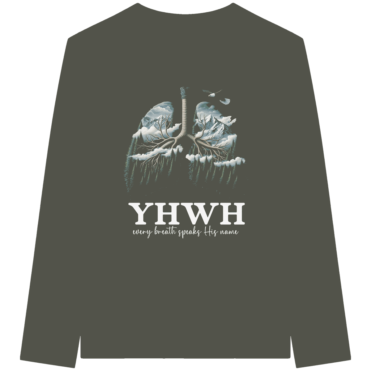 YHWH – Every Breath Speaks His Name | Atem des Lebens | Christliches Design - Organic Longsleeve T-Shirt - Unisex-Shirts - Khaki - GfoitMa