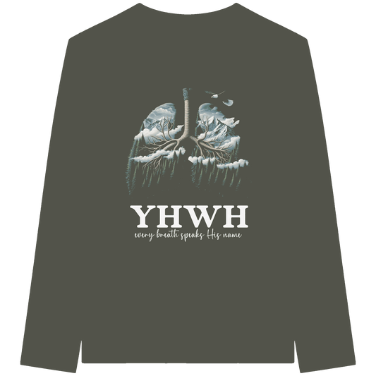 YHWH – Every Breath Speaks His Name | Atem des Lebens | Christliches Design - Organic Longsleeve T-Shirt - Unisex-Shirts - Khaki - GfoitMa