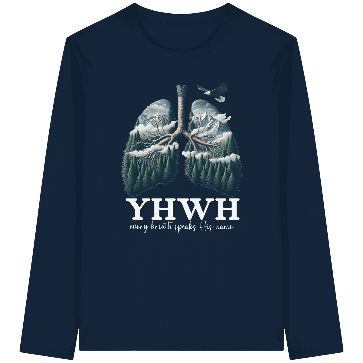 YHWH – Every Breath Speaks His Name | Atem des Lebens | Christliches Design - Organic Longsleeve T-Shirt - Unisex-Shirts - French Navy - GfoitMa