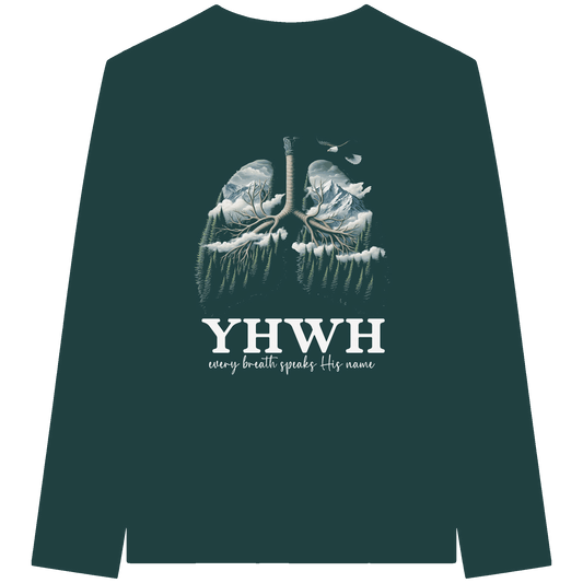YHWH – Every Breath Speaks His Name | Atem des Lebens | Christliches Design - Organic Longsleeve T-Shirt - Unisex-Shirts - Glazed Green - GfoitMa