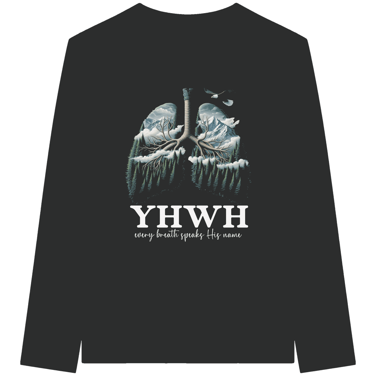 YHWH – Every Breath Speaks His Name | Atem des Lebens | Christliches Design - Organic Longsleeve T-Shirt - Unisex-Shirts - Black - GfoitMa