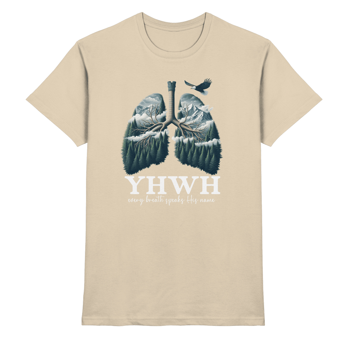 YHWH – Every Breath Speaks His Name | Atem des Lebens | Christliches Design - Premium Shirt - Unisex-Shirts - Sand - GfoitMa