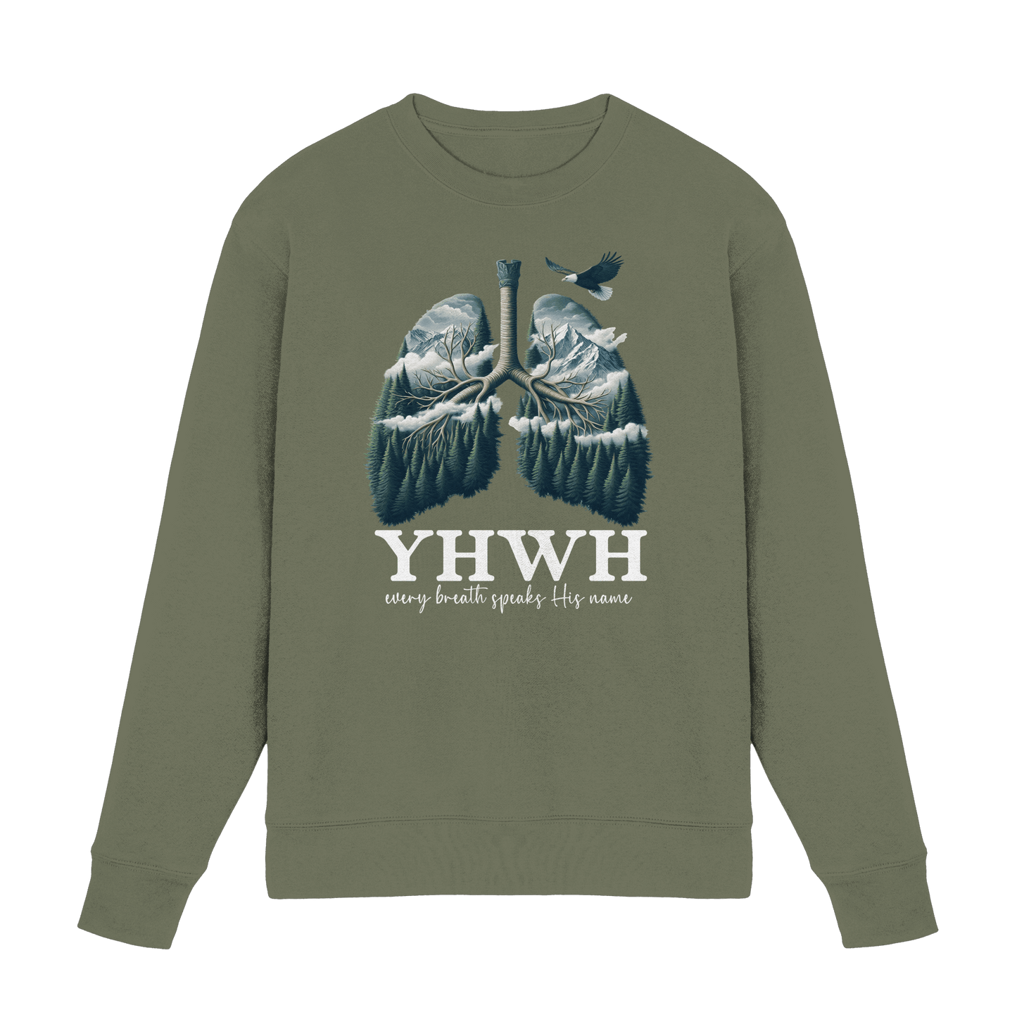 YHWH – Every Breath Speaks His Name | Atem des Lebens | Christliches Design - Premium Sweatshirt - Sweatshirts - Classic Olive - GfoitMa