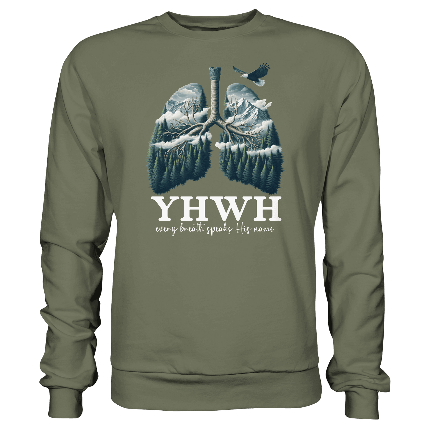 YHWH – Every Breath Speaks His Name | Atem des Lebens | Christliches Design - Premium Sweatshirt - Sweatshirts - Classic Olive - GfoitMa