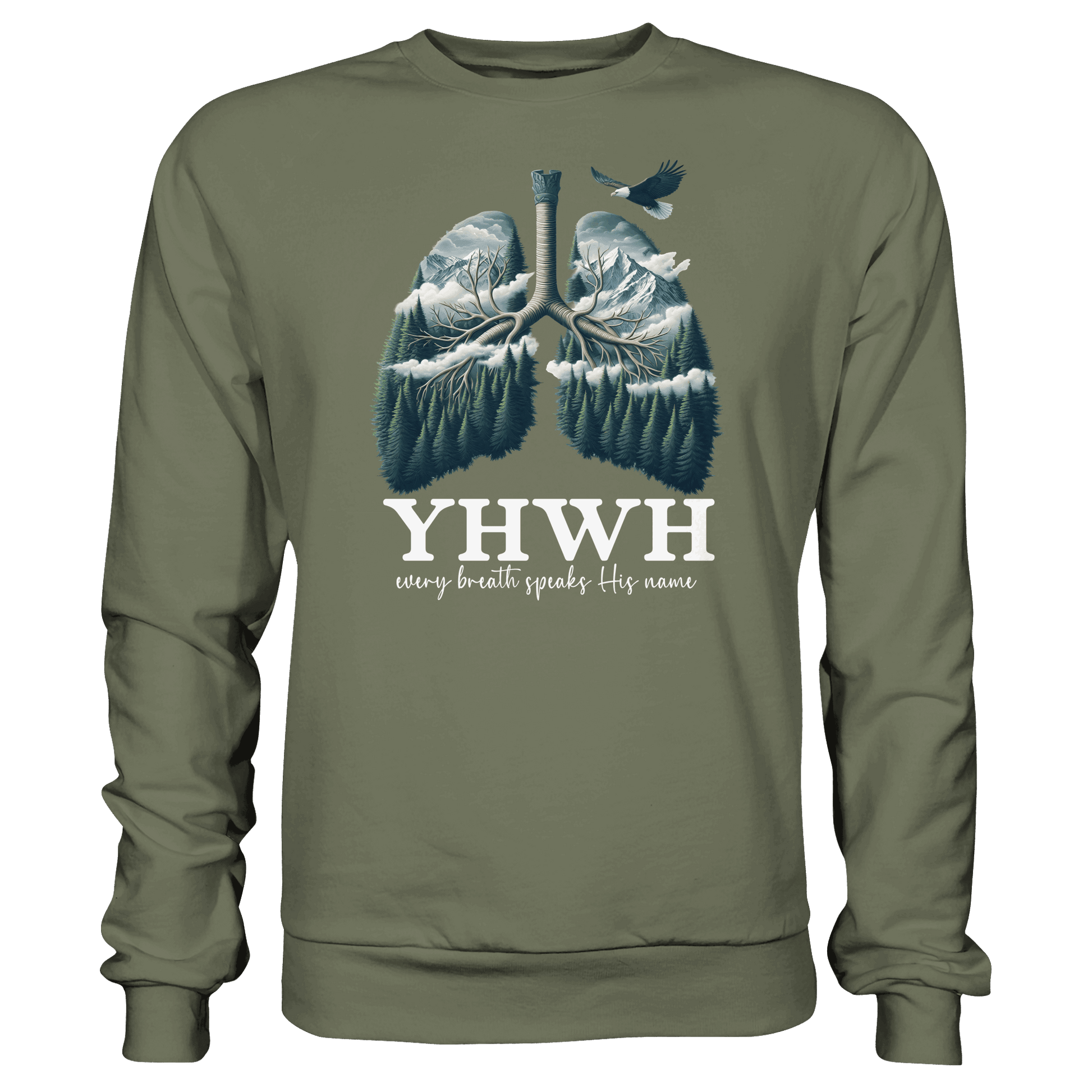 YHWH – Every Breath Speaks His Name | Atem des Lebens | Christliches Design - Premium Sweatshirt - Sweatshirts - Classic Olive - GfoitMa