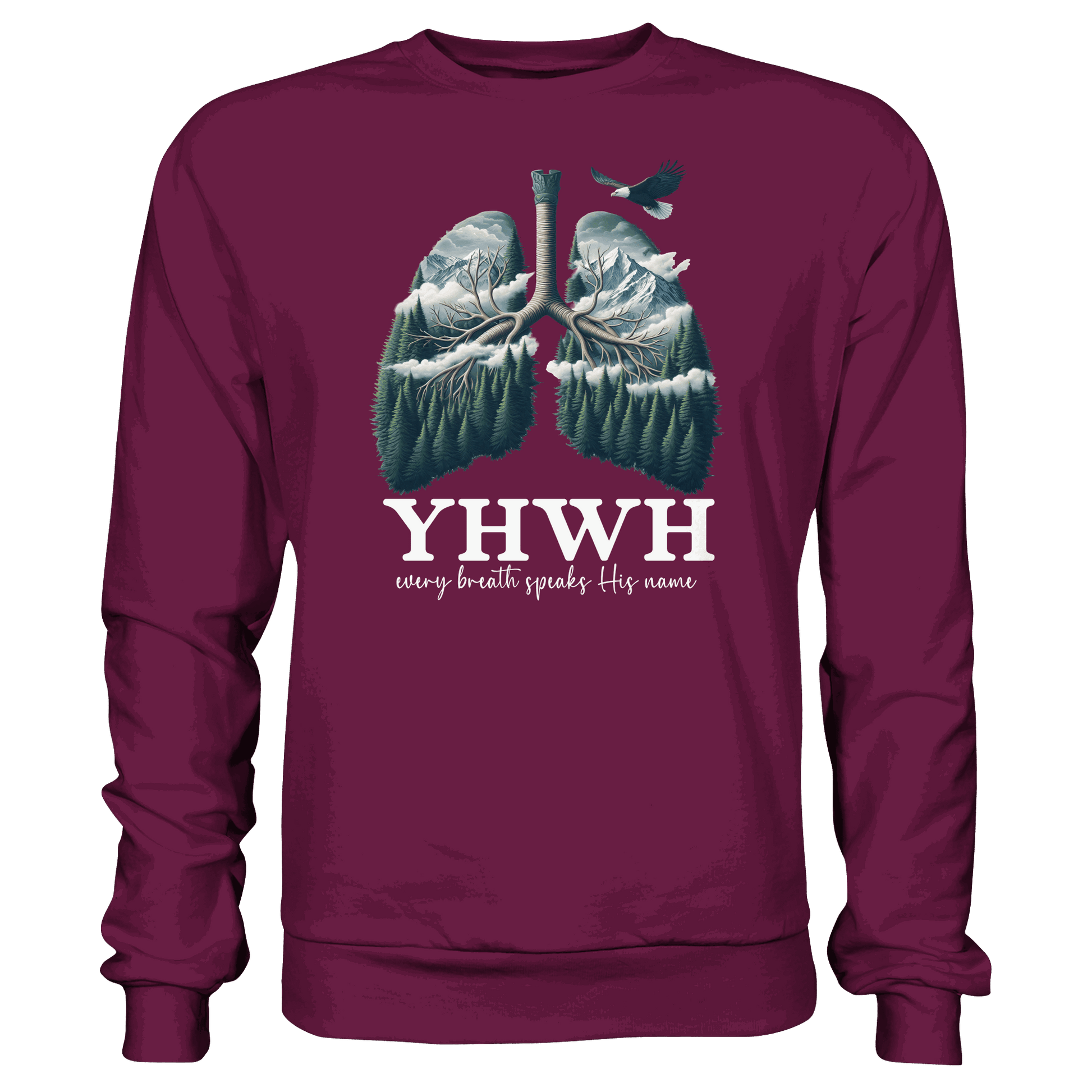 YHWH – Every Breath Speaks His Name | Atem des Lebens | Christliches Design - Premium Sweatshirt - Sweatshirts - Burgund - GfoitMa