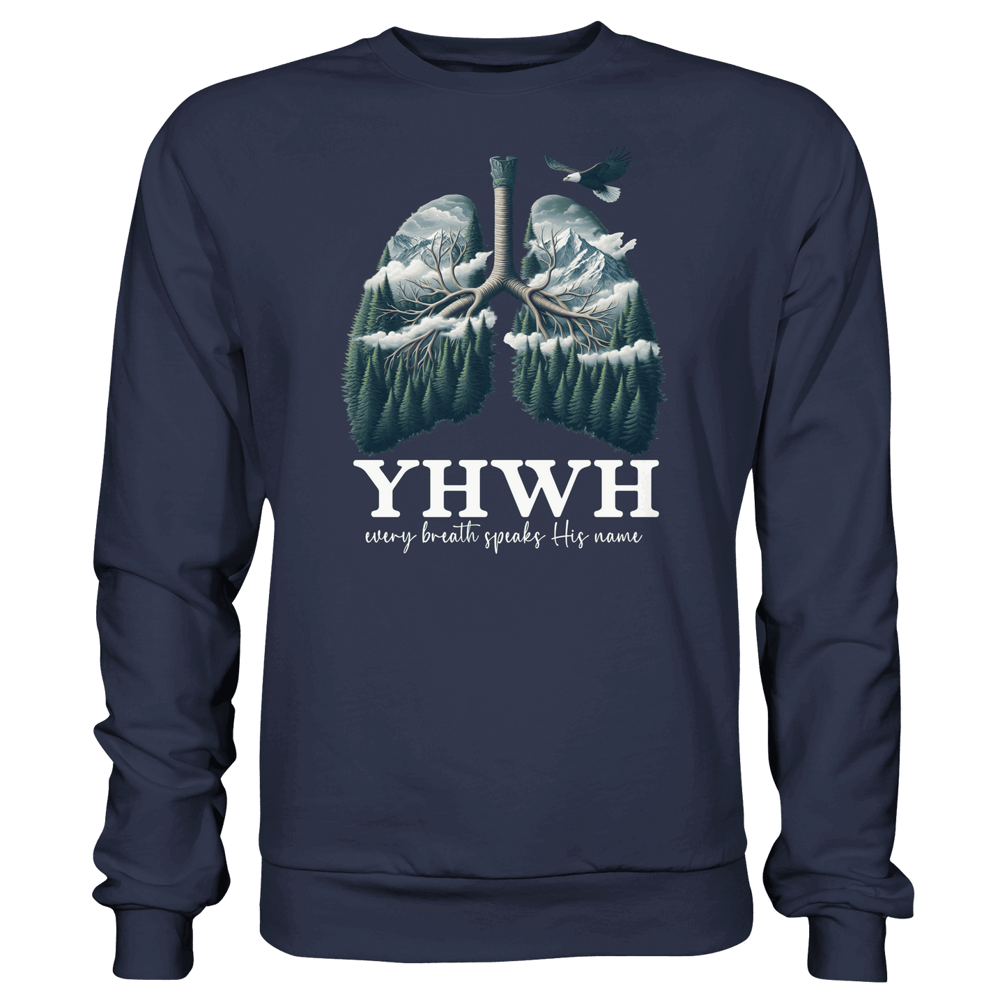YHWH – Every Breath Speaks His Name | Atem des Lebens | Christliches Design - Premium Sweatshirt - Sweatshirts - Deep Navy - GfoitMa
