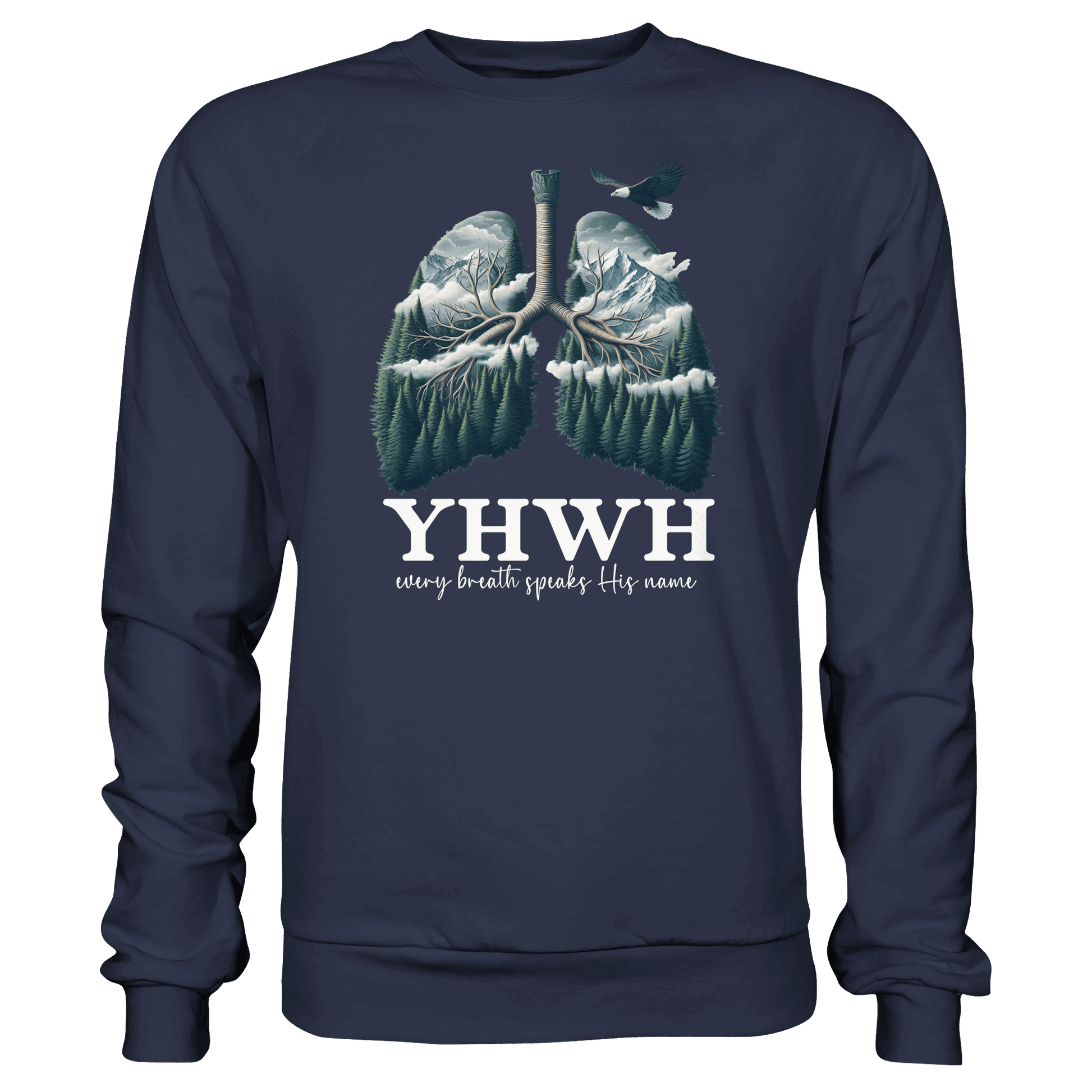 YHWH – Every Breath Speaks His Name | Atem des Lebens | Christliches Design - Premium Sweatshirt - Sweatshirts - Deep Navy - GfoitMa