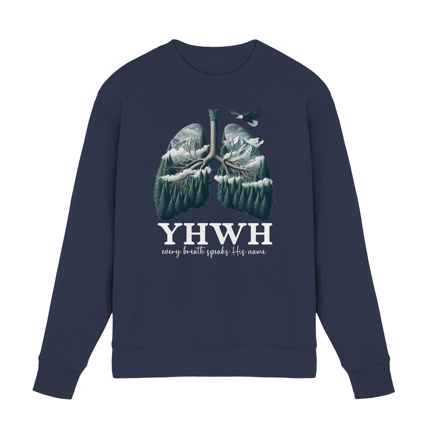 YHWH – Every Breath Speaks His Name | Atem des Lebens | Christliches Design - Premium Sweatshirt - Sweatshirts - Deep Navy - GfoitMa