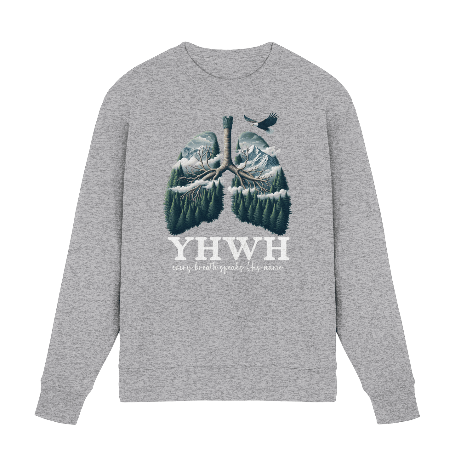 YHWH – Every Breath Speaks His Name | Atem des Lebens | Christliches Design - Premium Sweatshirt - Sweatshirts - Heather Grey (meliert) - GfoitMa