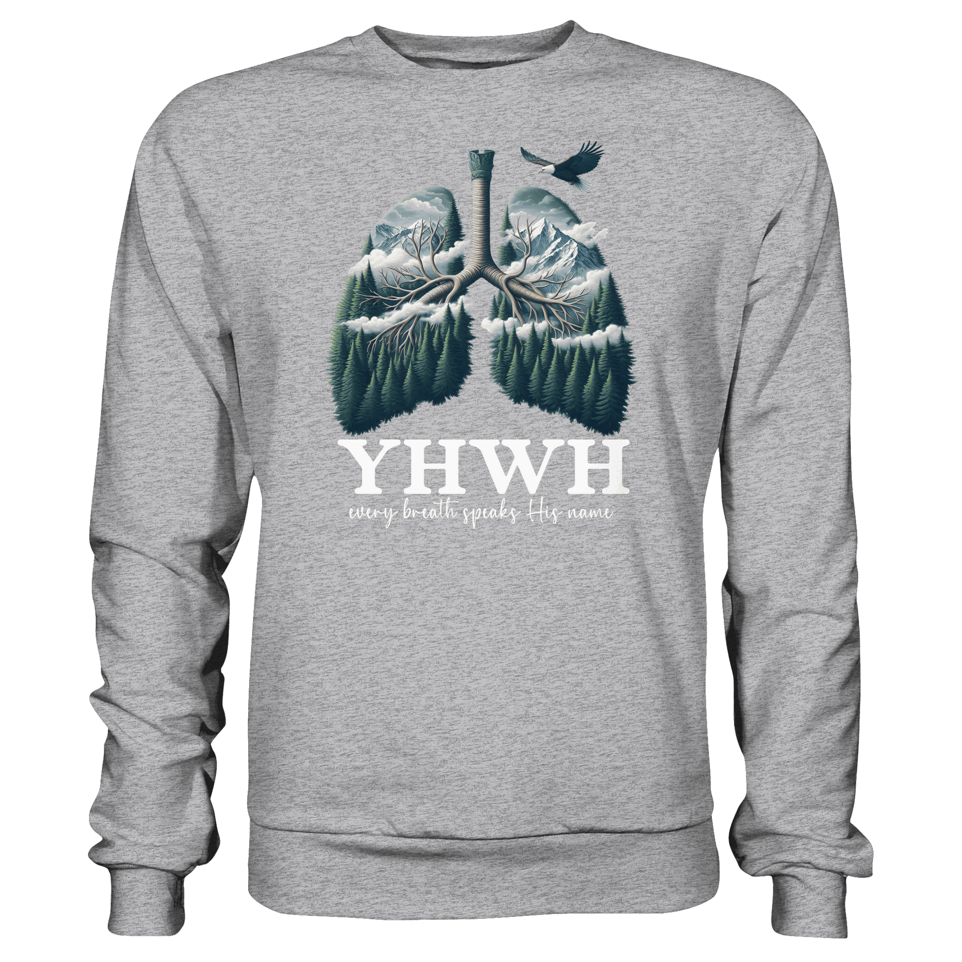 YHWH – Every Breath Speaks His Name | Atem des Lebens | Christliches Design - Premium Sweatshirt - Sweatshirts - Heather Grey (meliert) - GfoitMa