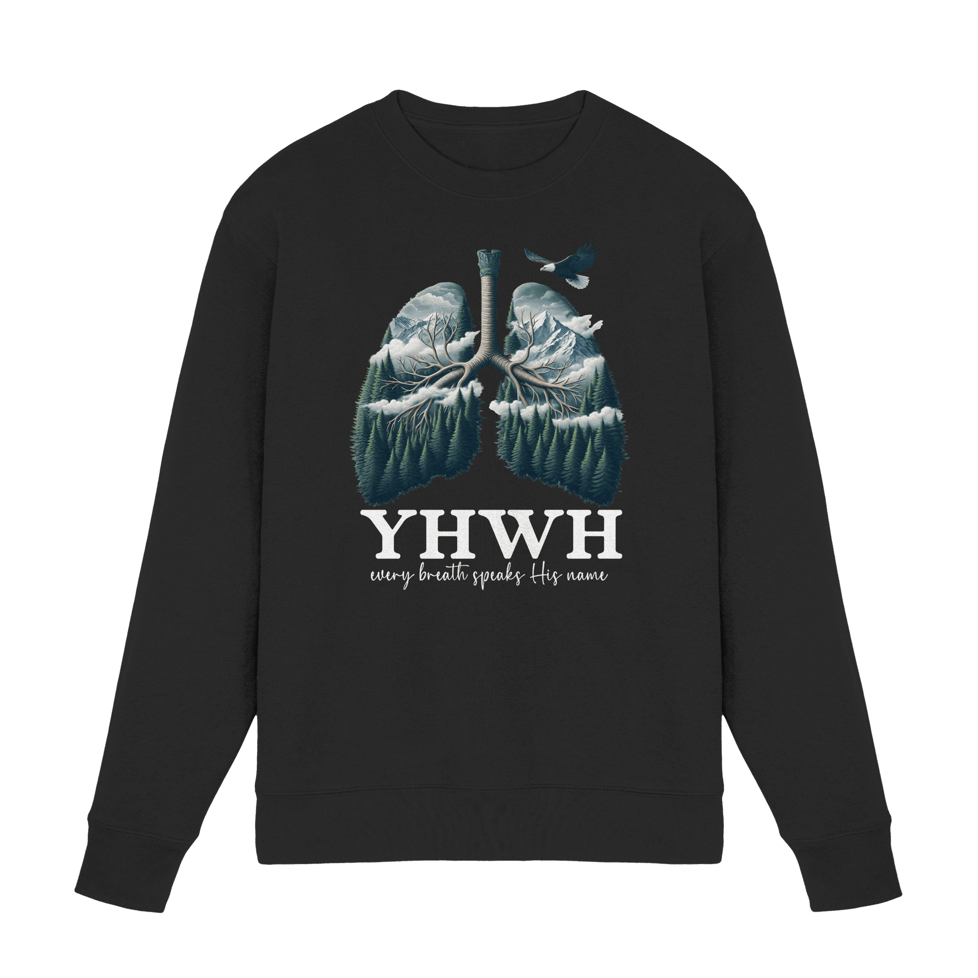 YHWH – Every Breath Speaks His Name | Atem des Lebens | Christliches Design - Premium Sweatshirt - Sweatshirts - Black - GfoitMa