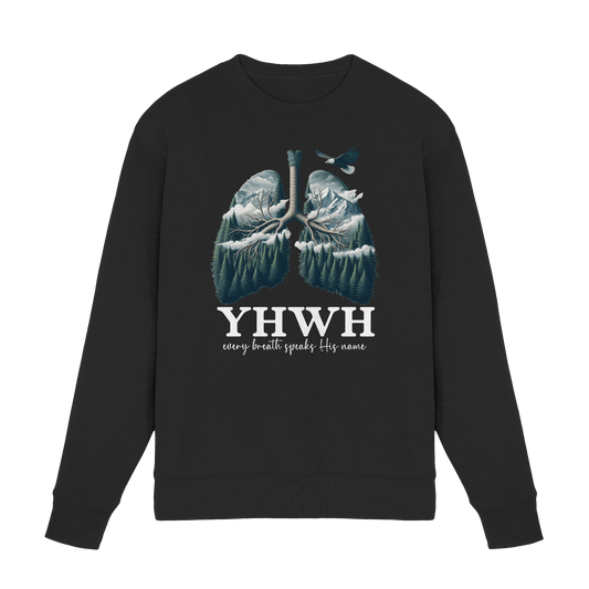 YHWH – Every Breath Speaks His Name | Atem des Lebens | Christliches Design - Premium Sweatshirt - Sweatshirts - Black - GfoitMa