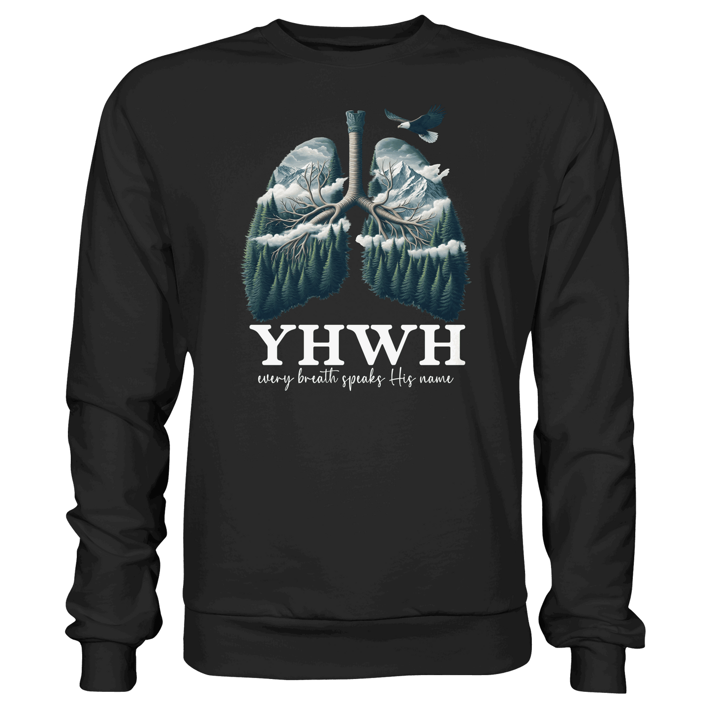 YHWH – Every Breath Speaks His Name | Atem des Lebens | Christliches Design - Premium Sweatshirt - Sweatshirts - Black - GfoitMa
