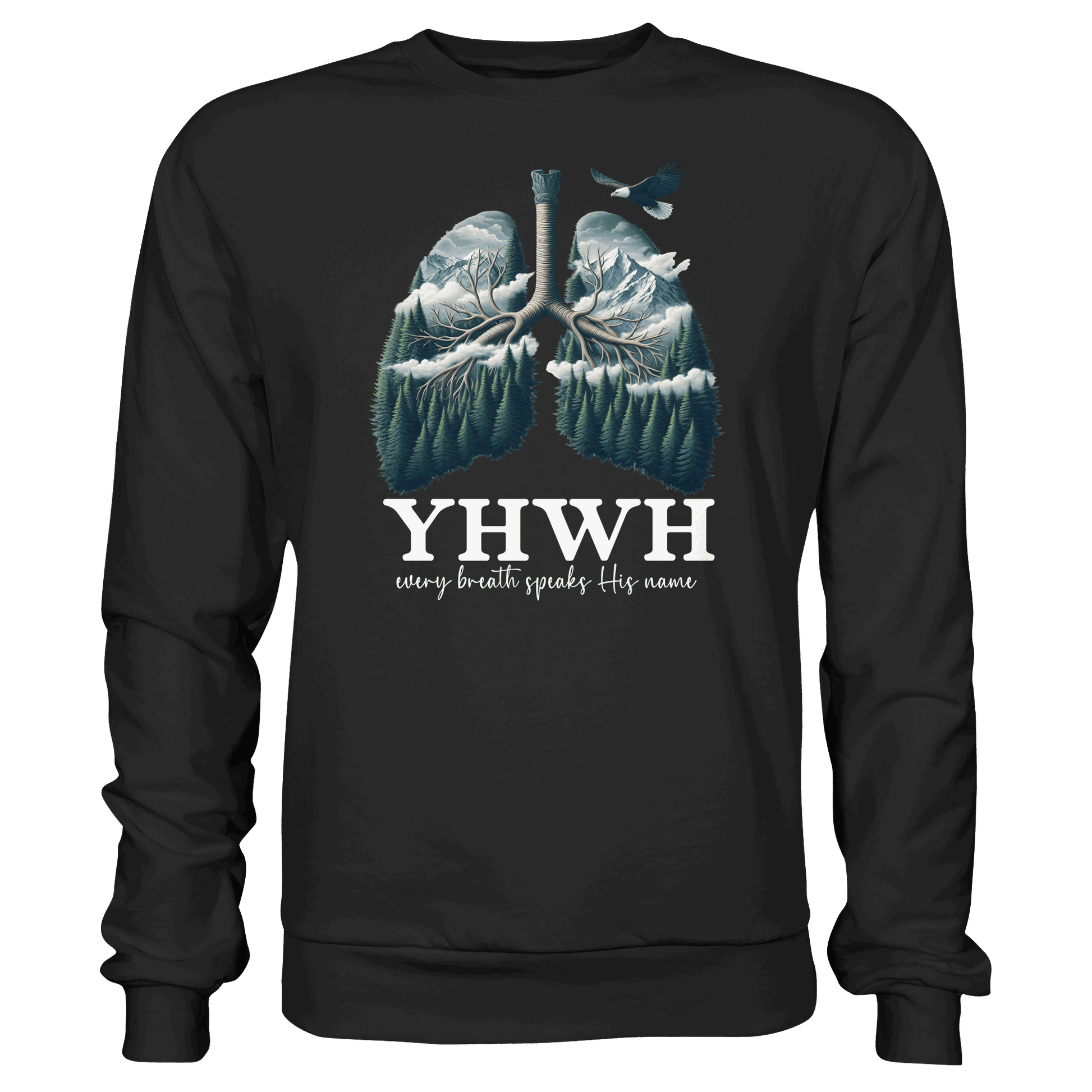 YHWH – Every Breath Speaks His Name | Atem des Lebens | Christliches Design - Premium Sweatshirt - Sweatshirts - Black - GfoitMa