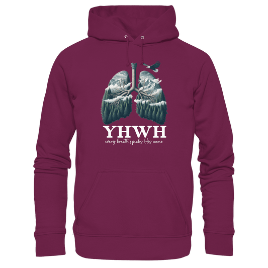 YHWH – Every Breath Speaks His Name | Atem des Lebens | Christliches Design - Premium Unisex Hoodie - Hoodies - Burgund - GfoitMa